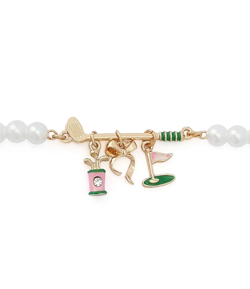 Betsey Johnson Golf Charm Pearl Strand Line Bracelet