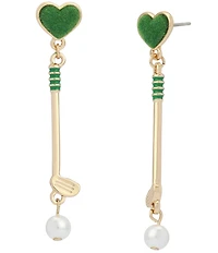 Betsey Johnson Golf Club Pearl Drop Heart Earrings