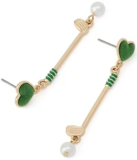 Betsey Johnson Golf Club Pearl Drop Heart Earrings