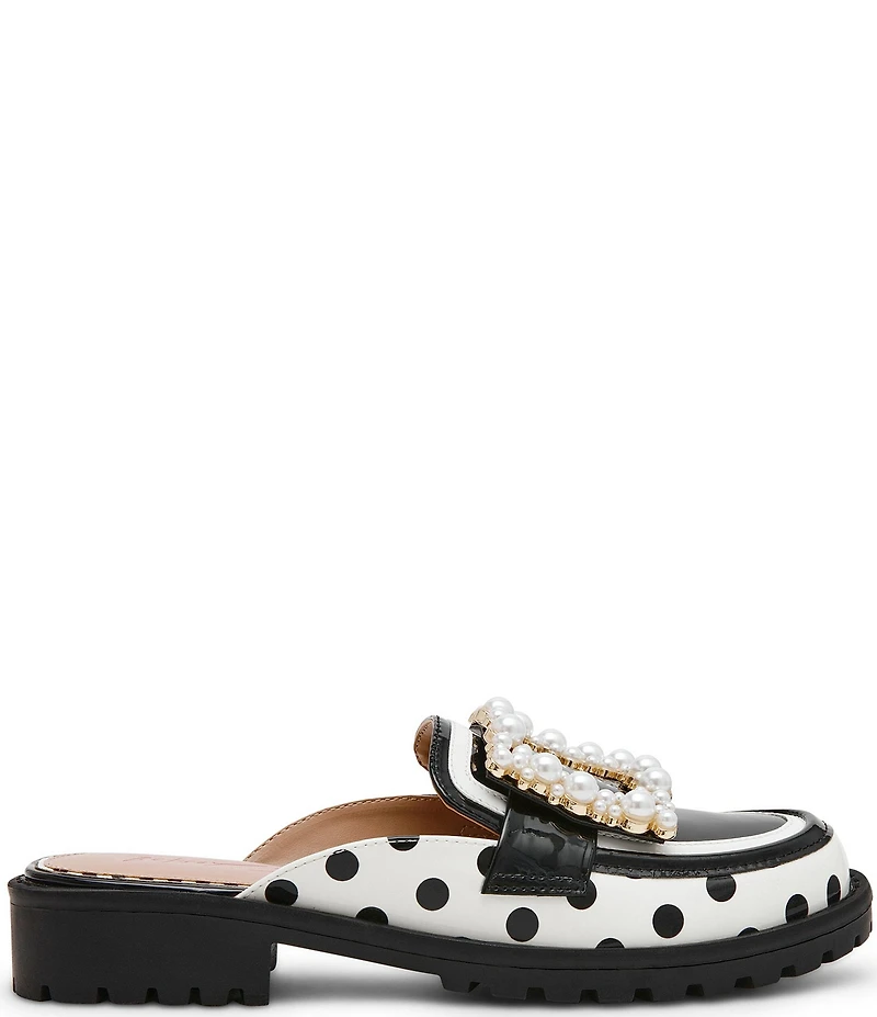 Betsey Johnson Grayce Patent Polka Dot Pearl Ornament Buckle Loafer Mules
