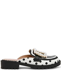 Betsey Johnson Grayce Patent Polka Dot Pearl Ornament Buckle Loafer Mules