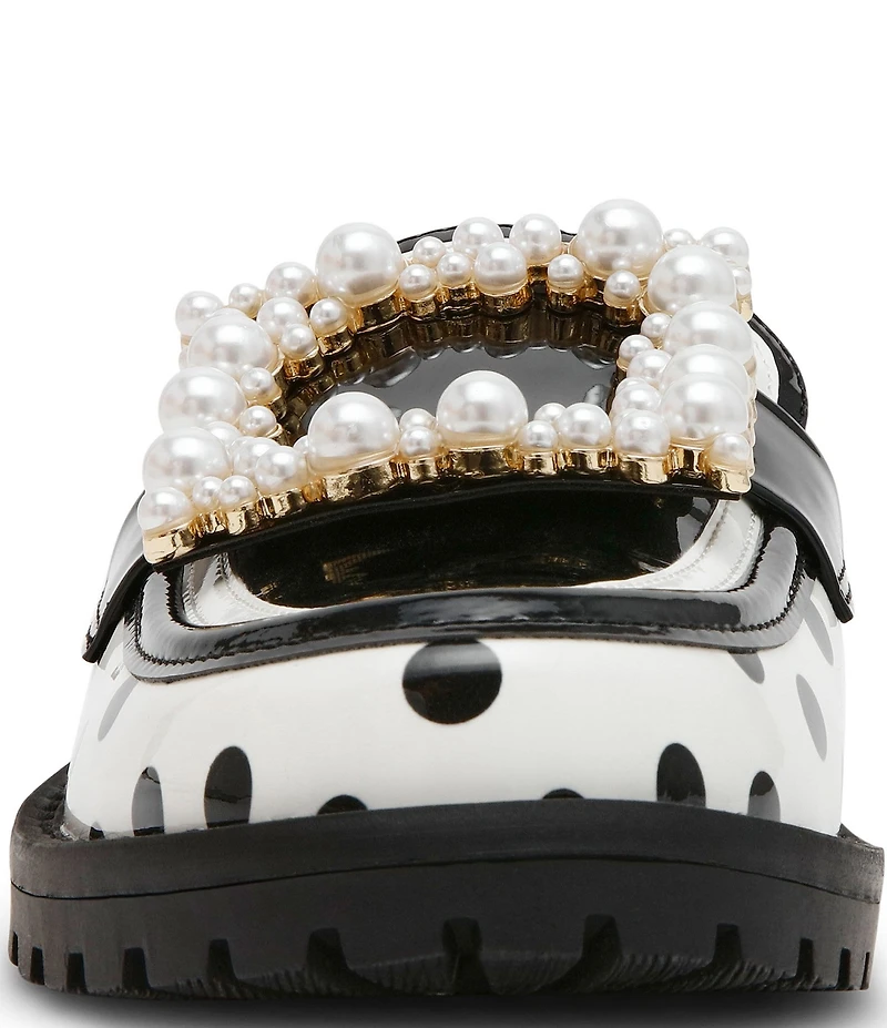 Betsey Johnson Grayce Patent Polka Dot Pearl Ornament Buckle Loafer Mules