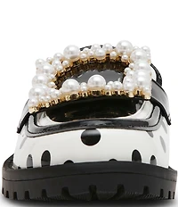 Betsey Johnson Grayce Patent Polka Dot Pearl Ornament Buckle Loafer Mules