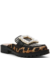 Betsey Johnson Grayce Multi Rhinestone Pearl Buckle Ornamented Loafer Mules
