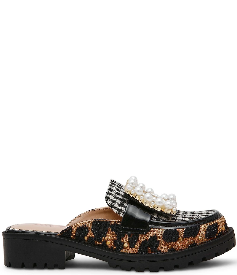 Betsey Johnson Grayce Multi Rhinestone Pearl Buckle Ornamented Loafer Mules