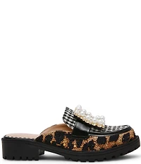 Betsey Johnson Grayce Multi Rhinestone Pearl Buckle Ornamented Loafer Mules