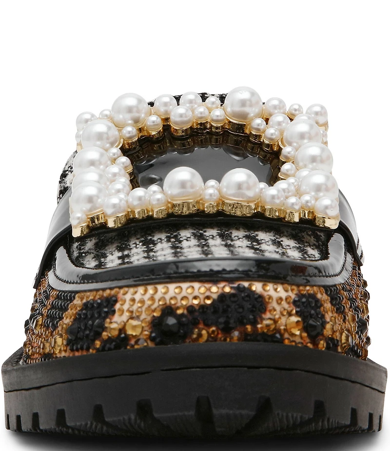 Betsey Johnson Grayce Multi Rhinestone Pearl Buckle Ornamented Loafer Mules