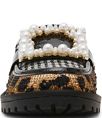 Betsey Johnson Grayce Multi Rhinestone Pearl Buckle Ornamented Loafer Mules