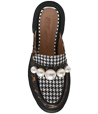 Betsey Johnson Haizel Houndstooth and Leopard Pearl Ornament Platform Loafer Mules