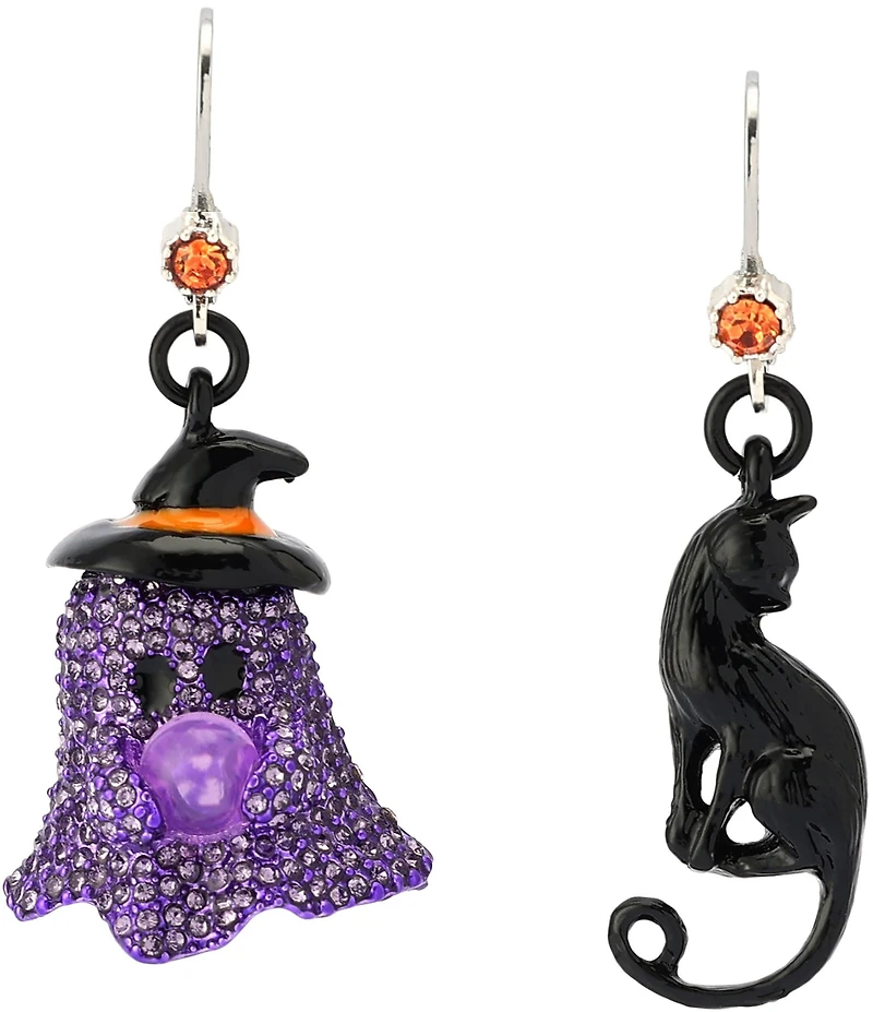 Betsey Johnson Halloween Cat & Ghost Mismatch Drop Earrings