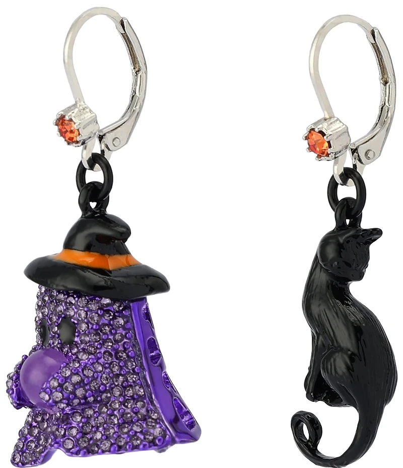 Betsey Johnson Halloween Cat & Ghost Mismatch Drop Earrings