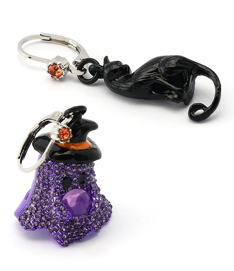 Betsey Johnson Halloween Cat & Ghost Mismatch Drop Earrings