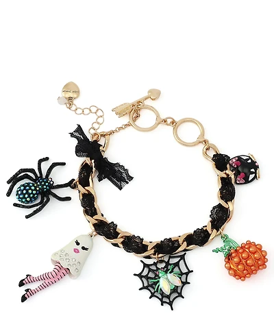 Betsey Johnson Halloween Ghost & Spider Statement Charm Bracelet