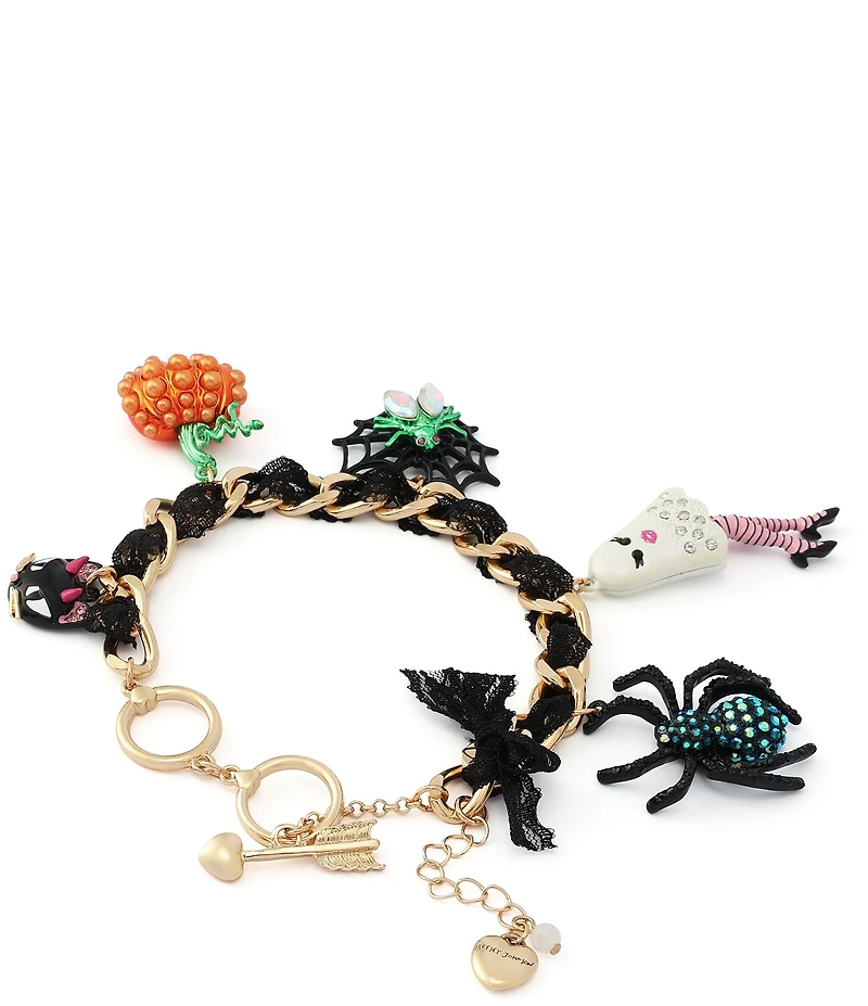 Betsey Johnson Halloween Ghost & Spider Statement Charm Bracelet