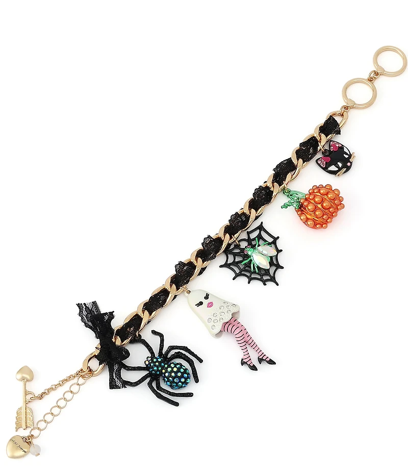 Betsey Johnson Halloween Ghost & Spider Statement Charm Bracelet