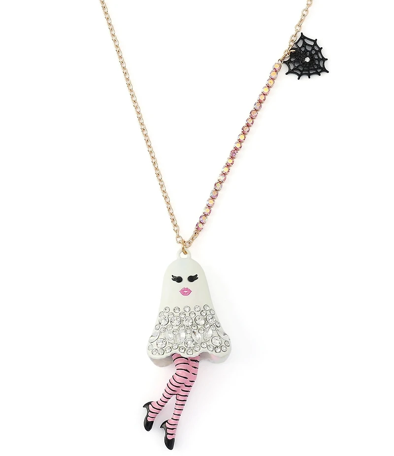 Betsey Johnson Halloween Girly Ghost Long Pendant Necklace