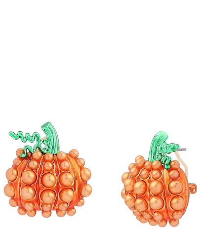 Betsey Johnson Halloween Pearl Pumpkin Drop Clip Earrings