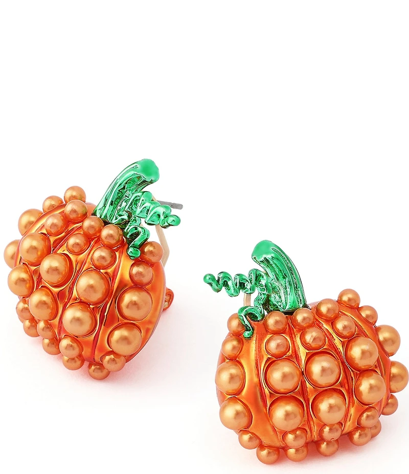 Betsey Johnson Halloween Pearl Pumpkin Drop Clip Earrings