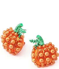 Betsey Johnson Halloween Pearl Pumpkin Drop Clip Earrings