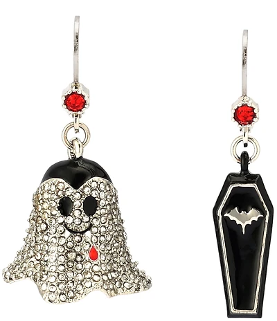 Betsey Johnson Halloween Vampire & Coffin Mismatch Drop Earrings