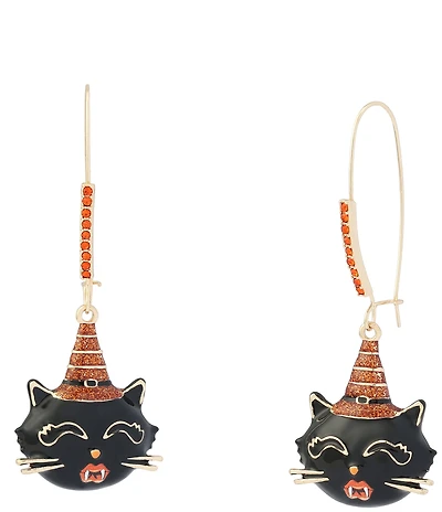 Betsey Johnson Halloween Witchy Cat Dangle Drop Earrings