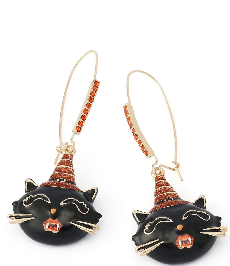 Betsey Johnson Halloween Witchy Cat Dangle Drop Earrings