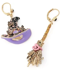 Betsey Johnson Halloween Witchy Hat & Broomstick Drop Earrings