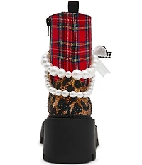 Betsey Johnson Hariett Plaid Bow and Pearl Platform Combat Boots