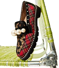 Betsey Johnson Harloe Rhinestone Leopard and Plaid Print Loafers