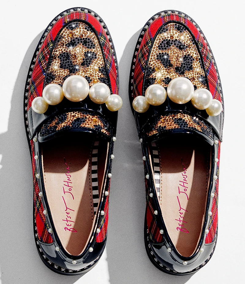 Betsey Johnson Harloe Rhinestone Leopard and Plaid Print Loafers