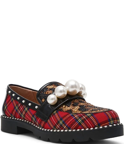 Betsey Johnson Harloe Rhinestone Leopard and Plaid Print Loafers