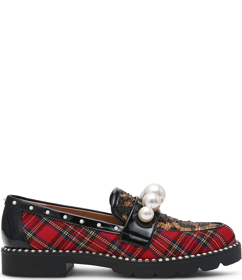 Betsey Johnson Harloe Rhinestone Leopard and Plaid Print Loafers