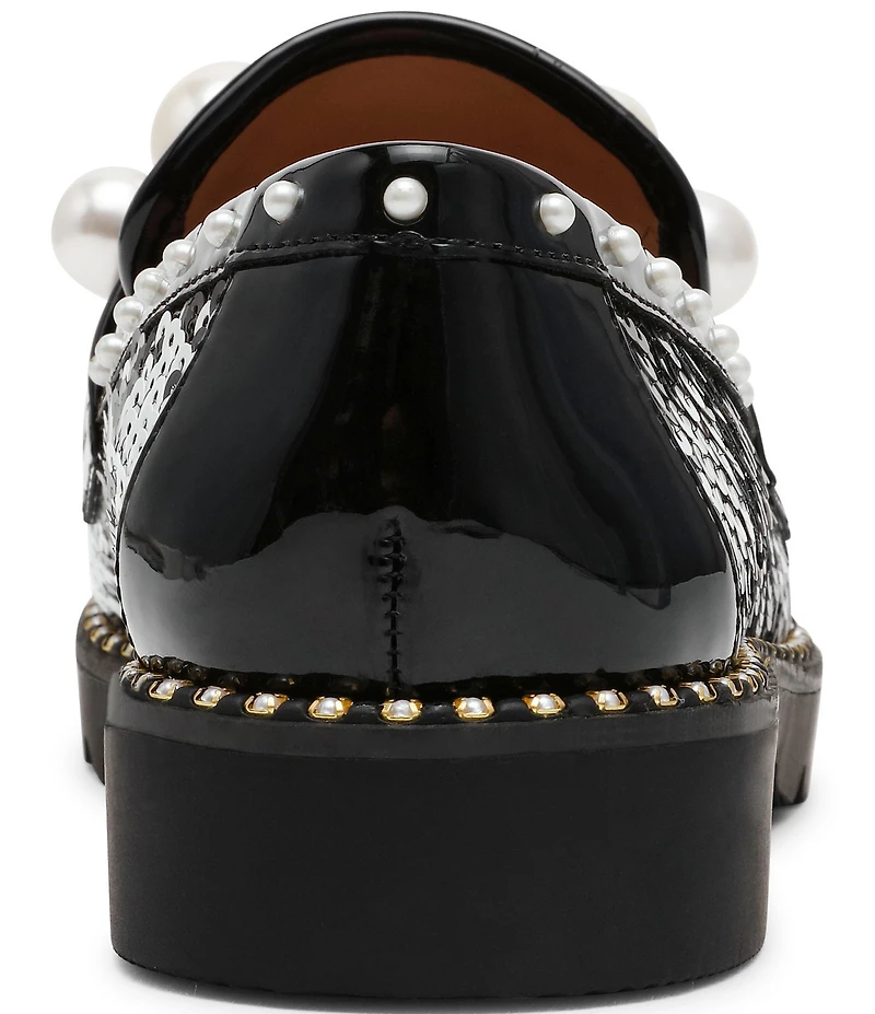 Betsey Johnson Harloe Sequin Plaid Fabric Pearl Embellished Loafers