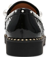 Betsey Johnson Harloe Sequin Plaid Fabric Pearl Embellished Loafers