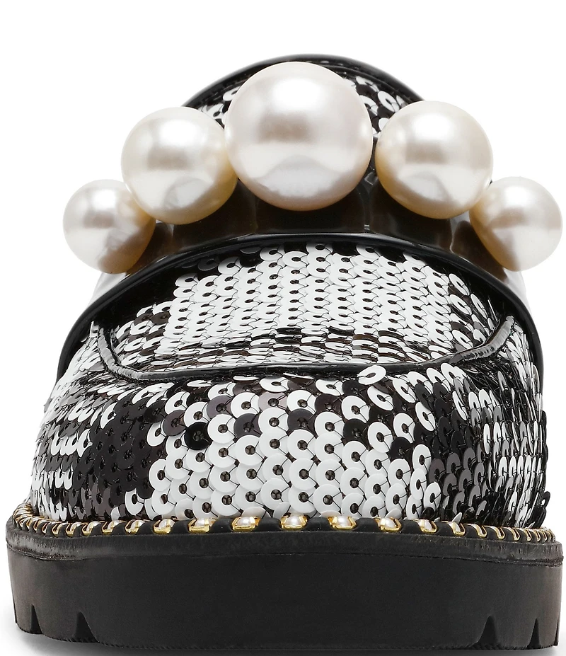 Betsey Johnson Harloe Sequin Plaid Fabric Pearl Embellished Loafers