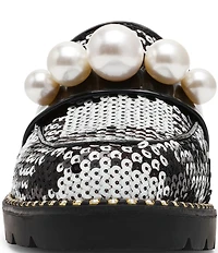 Betsey Johnson Harloe Sequin Plaid Fabric Pearl Embellished Loafers