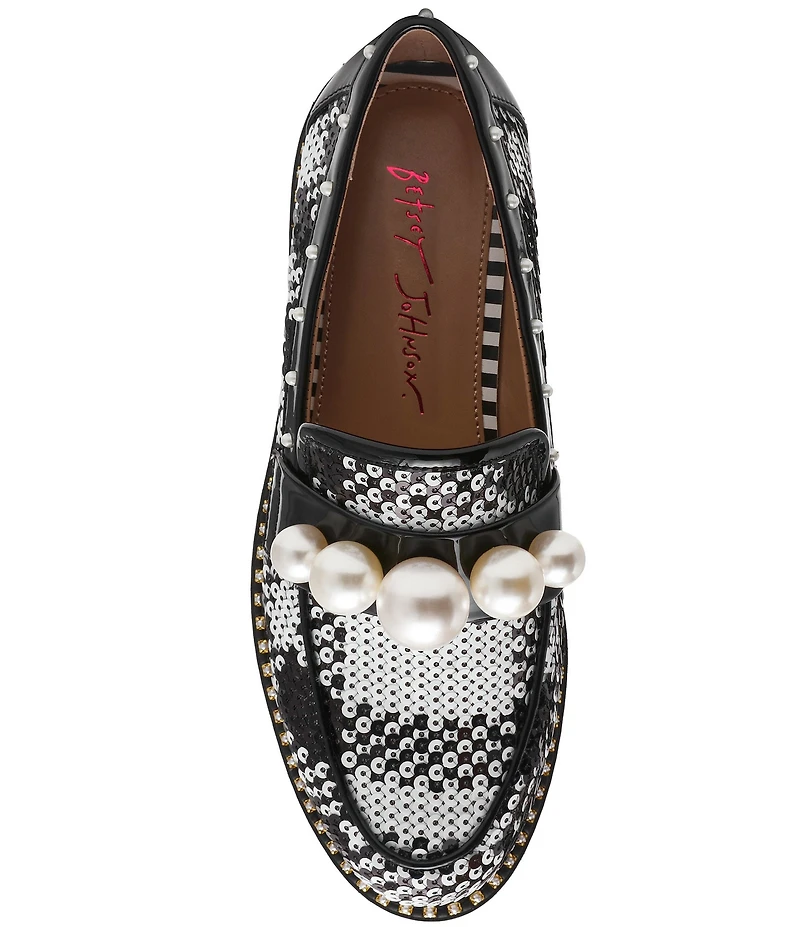 Betsey Johnson Harloe Sequin Plaid Fabric Pearl Embellished Loafers
