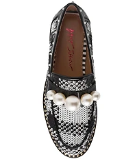 Betsey Johnson Harloe Sequin Plaid Fabric Pearl Embellished Loafers
