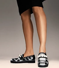 Betsey Johnson Harloe Sequin Plaid Fabric Pearl Embellished Loafers