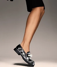 Betsey Johnson Harloe Sequin Plaid Fabric Pearl Embellished Loafers