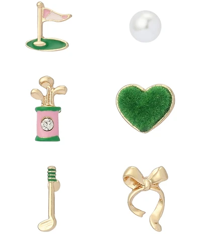 Betsey Johnson Heart Golf 6 Single Stud Earring Set