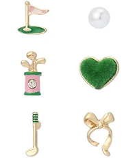Betsey Johnson Heart Golf 6 Single Stud Earring Set