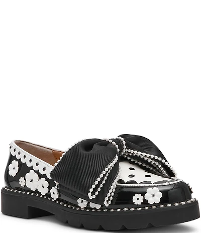 Betsey Johnson Hurley Polka Dot Pearl Embellished Oversized Bow Loafers