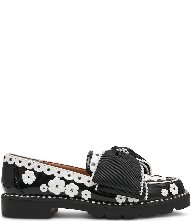 Betsey Johnson Hurley Polka Dot Pearl Embellished Oversized Bow Loafers