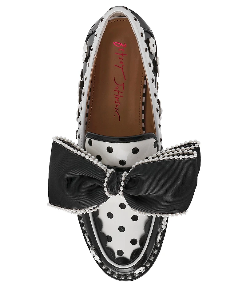 Betsey Johnson Hurley Polka Dot Pearl Embellished Oversized Bow Loafers