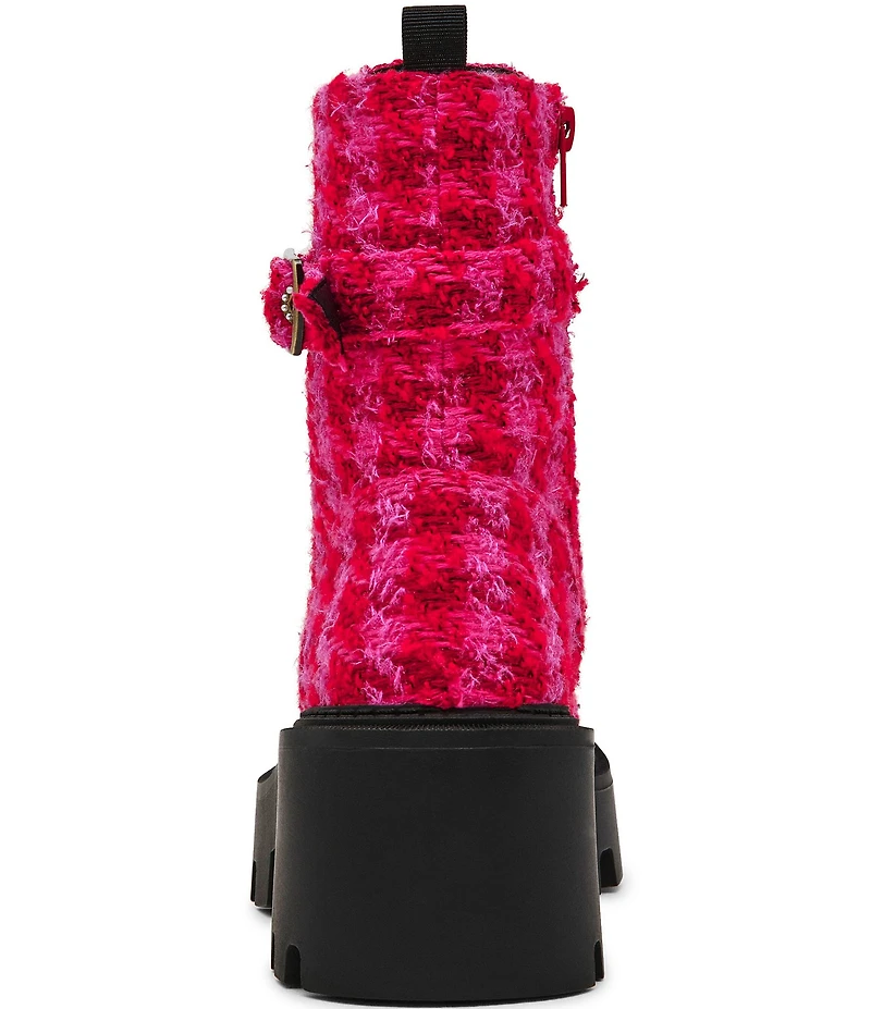 Betsey Johnson Jonnie Plaid Pearl Ornamented Platform Combat Boots