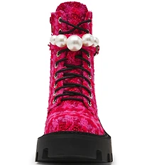 Betsey Johnson Jonnie Plaid Pearl Ornamented Platform Combat Boots