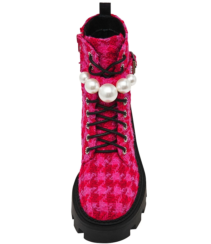 Betsey Johnson Jonnie Plaid Pearl Ornamented Platform Combat Boots