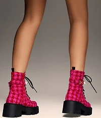 Betsey Johnson Jonnie Plaid Pearl Ornamented Platform Combat Boots