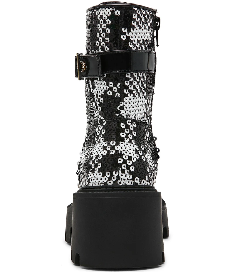 Betsey Johnson Jonnie Plaid Sequin Pearl Ornamented Platform Combat Boots
